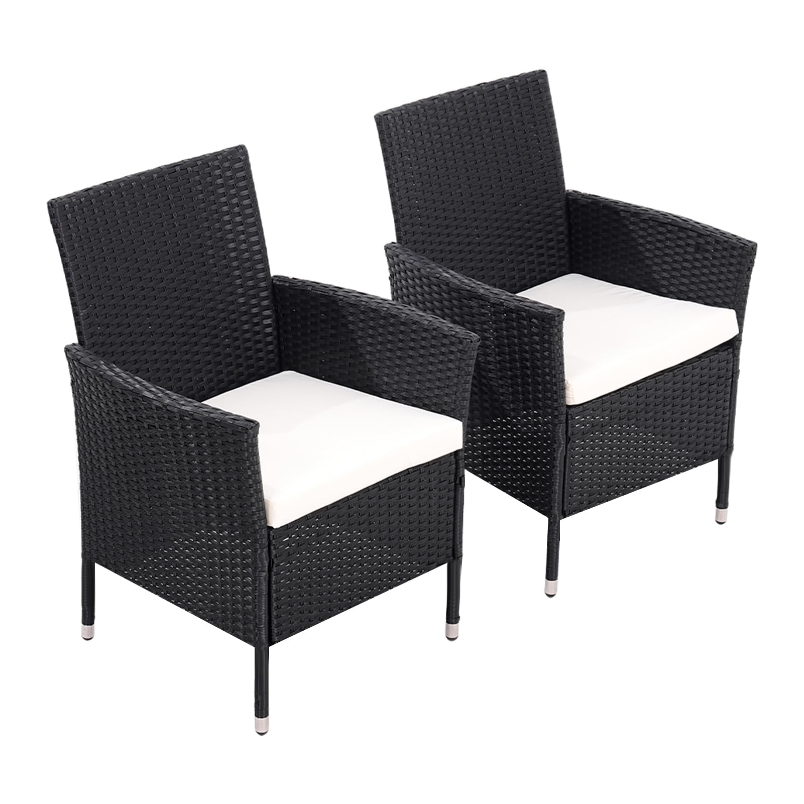 Warmiehomy Rattan Garden Chairs Outdoor Dining Chair Set of 2 Wicker Armchairs with Padded Seat Cushions High Backrest Patio Chair, Black