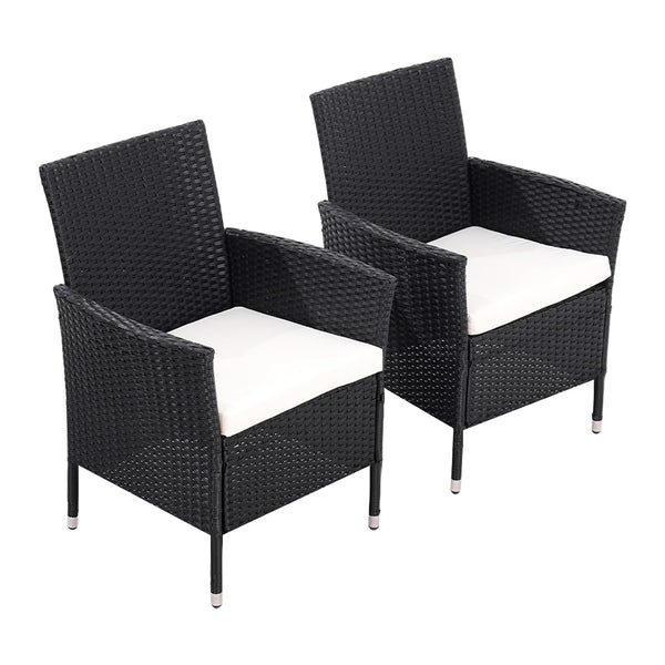 Warmiehomy Rattan Garden Chairs Outdoor Dining Chair Set of 2 Wicker Armchairs with Padded Seat Cushions High Backrest Patio Chair, Black