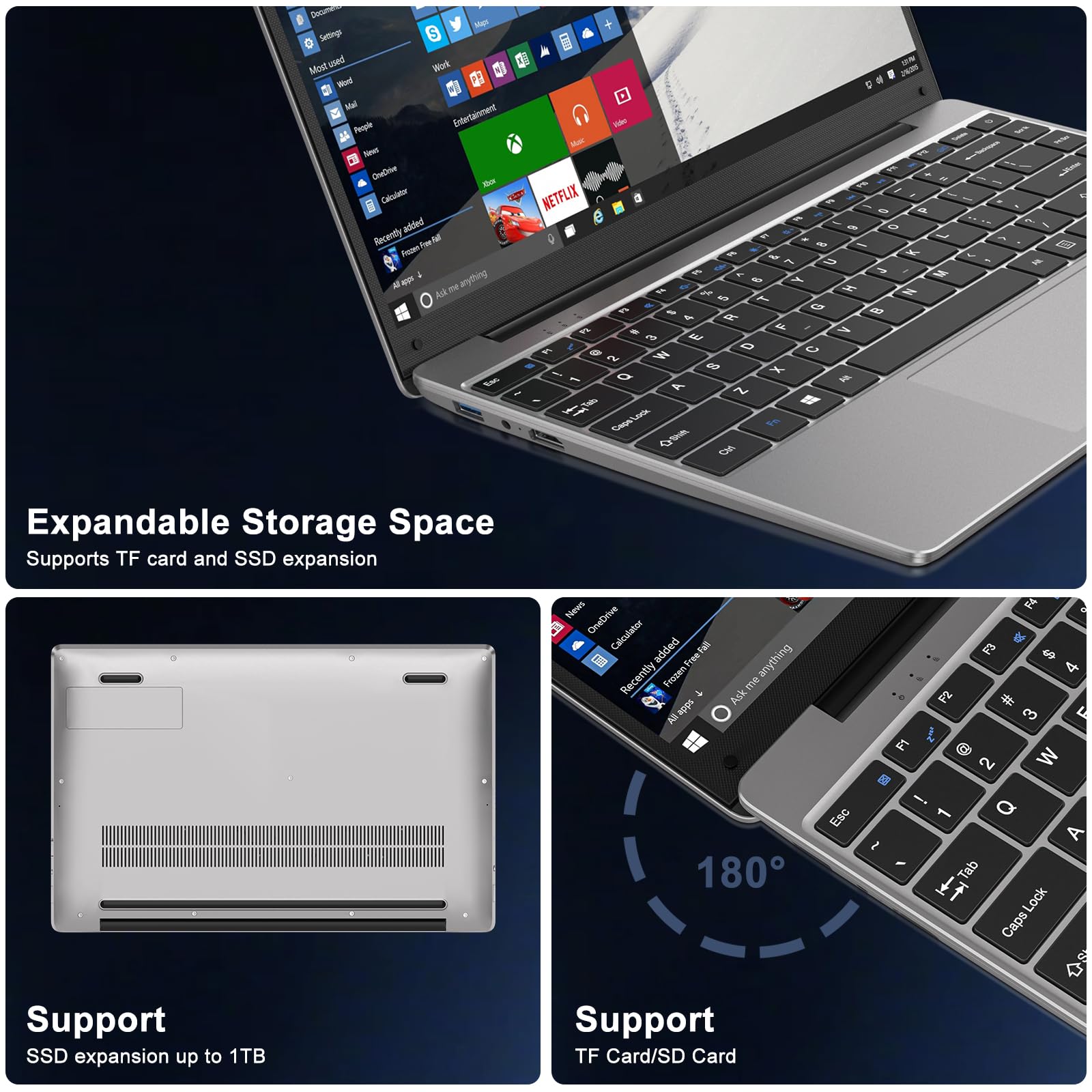 HUQPPQ 14 Inch Laptop Celeron N4020 Processor 6GB RAM 256GB SSD WIN11 Laptops | FHD 1920×1080 IPS Display | WiFi 5, USB 3.0, Webcam | Ideal for Business, School & Work - Gray