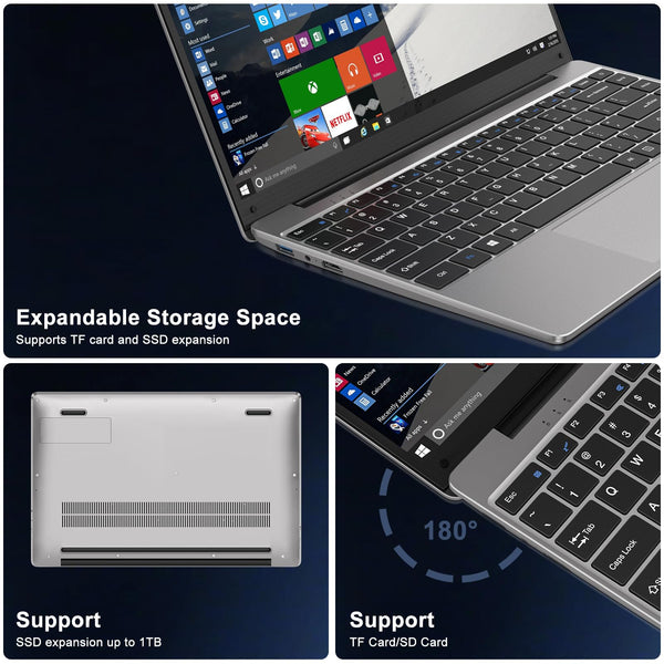 HUQPPQ 14 Inch Laptop Celeron N4020 Processor 6GB RAM 256GB SSD WIN11 Laptops | FHD 1920×1080 IPS Display | WiFi 5, USB 3.0, Webcam | Ideal for Business, School & Work - Gray