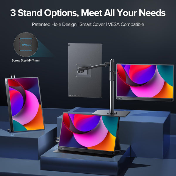 UPERFECT Portable Monitor 18.5 Inch 120Hz，Portable Gaming Monitor 1080P FHD 100% sRGB Matte Screen, IPS HDR FreeSync Speaker HDMI USB C Monitor, VESA & Smart Cover