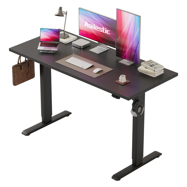 Agilestic L-Shaped Electric Standing Desk, 140cm Height Adjustable Sit-Stand Desk for Home Office, Ergonomic Computer Desk with Spliced Board, White