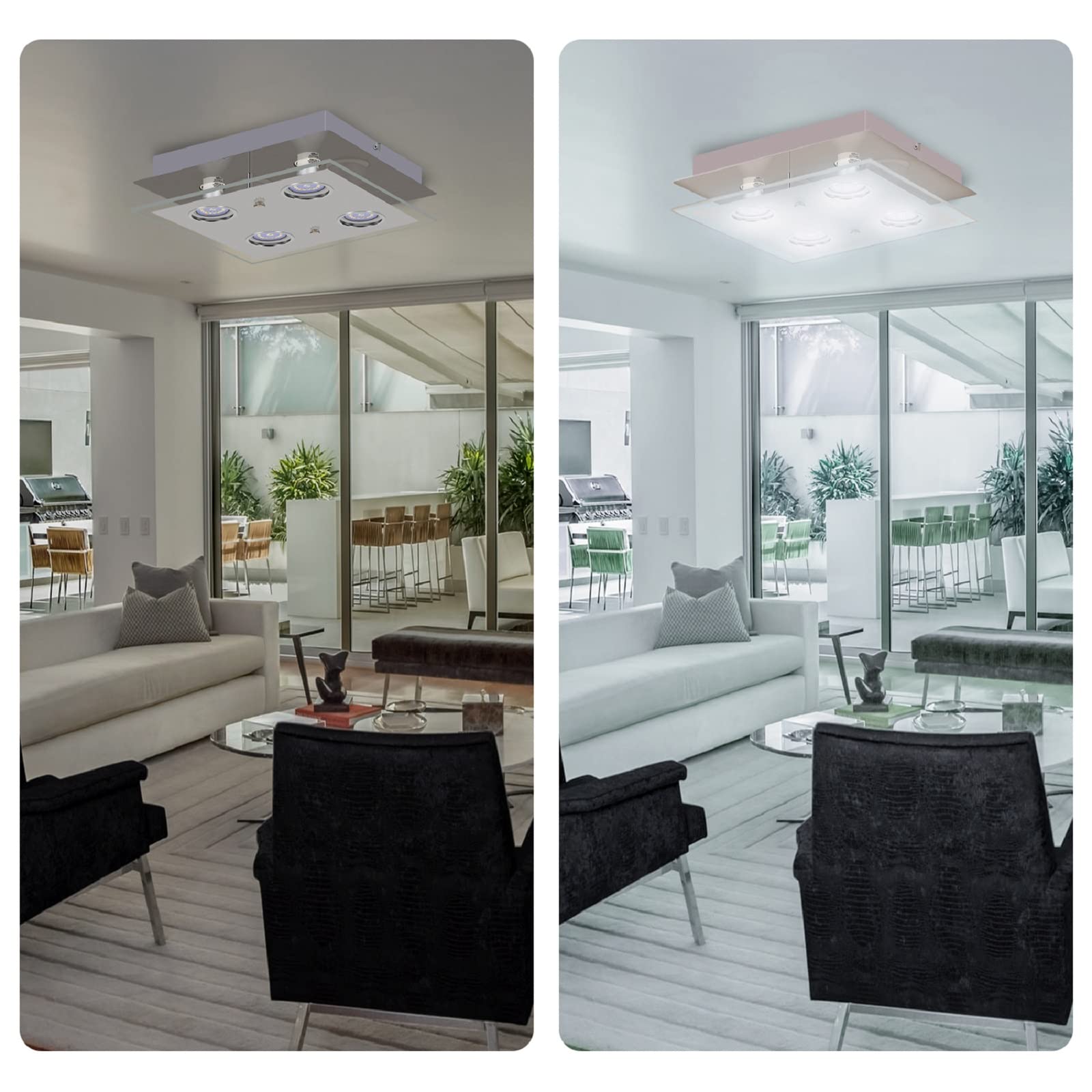 Allesgute Modern 4 Way Flush Ceiling Light for Living Room Square Kitchen Lights Fitting with GU10 Spot Light Bulbs Cool White Included