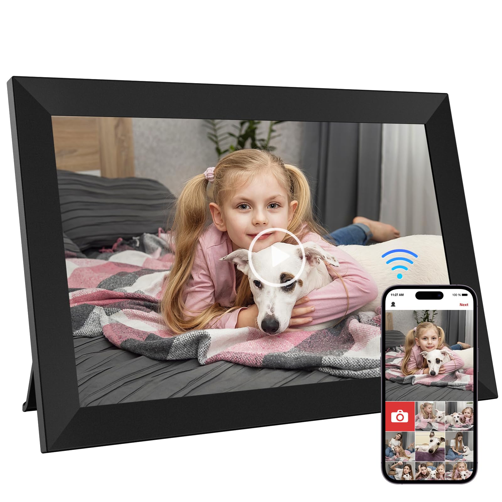 10.1 Inch WiFi Digital Photo Frame Built in 32GB Memory, 1280x800 IPS LCD Touchscreen, Auto-Rotate and Audio, Quick and Easy Share Photos or Videos via the Frameo App, the Best Choice for Gifting