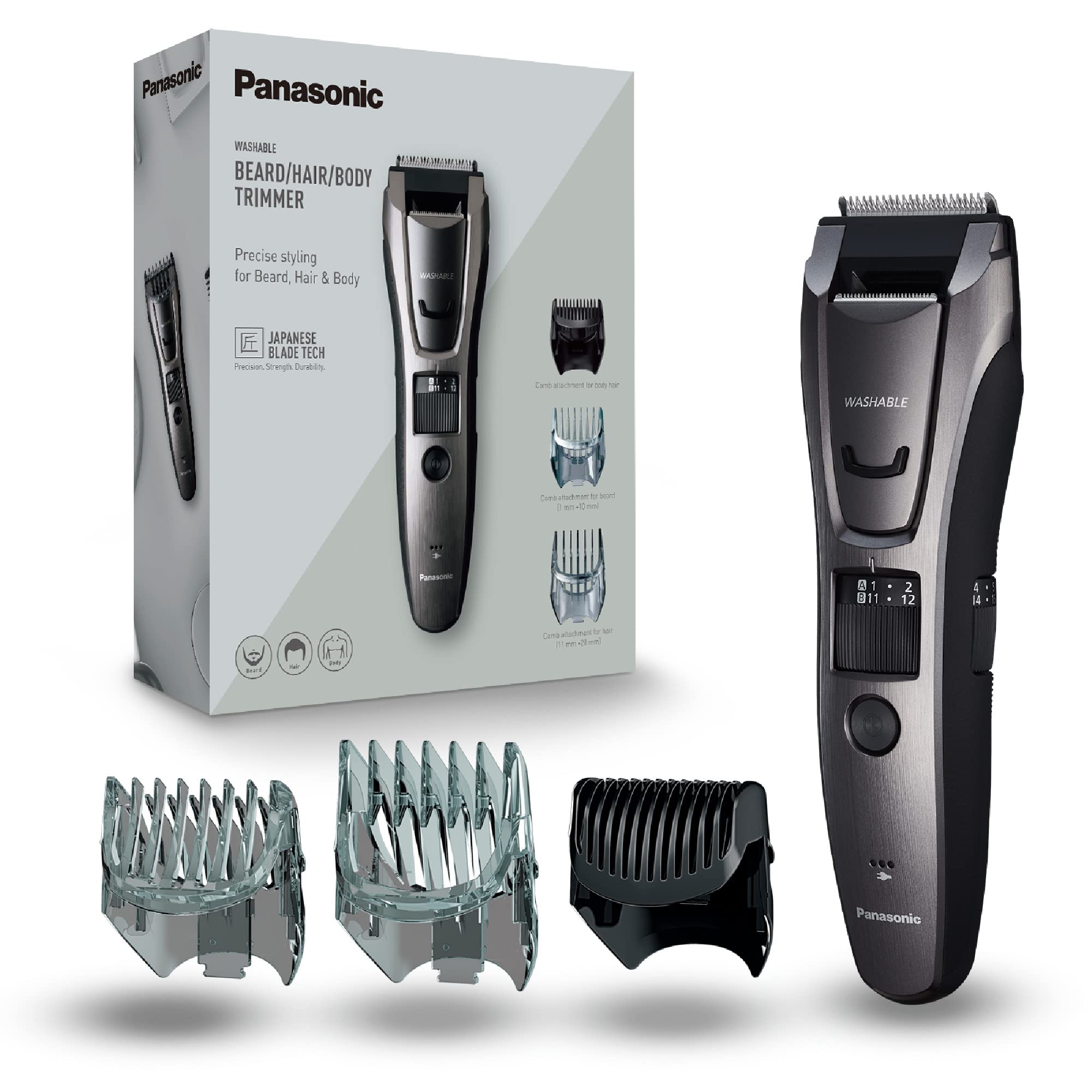 Panasonic ER-GB62 Wet & Dry Electric Hair, Beard & Body Trimmer for Men with 40 Cutting Lengths, Black