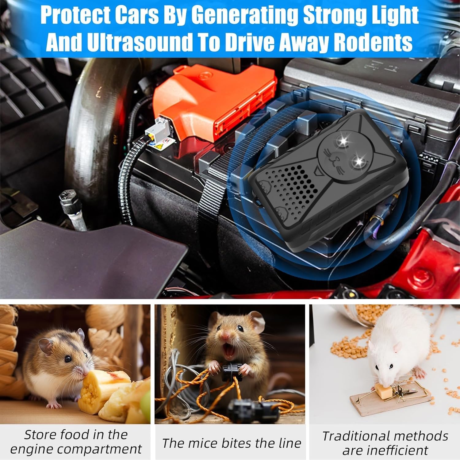 Rodent Repeller Ultrasonic Under Hood,Repeller to Keep Pine Martens,Anti-Martor Repellent,Pest Mouse Repeller for Car,Garage,Warehouse,Rat Rodent Pest Animal Deterrent for Vehicle Protection Indoor