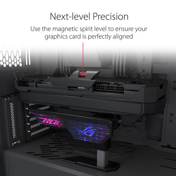 ROG Herculx Graphics Card Holder - Tool-free adjustable GPU support bracket, Spirit level, Solid zinc alloy, 72-128mm, Extensive compatibility, Aura Sync