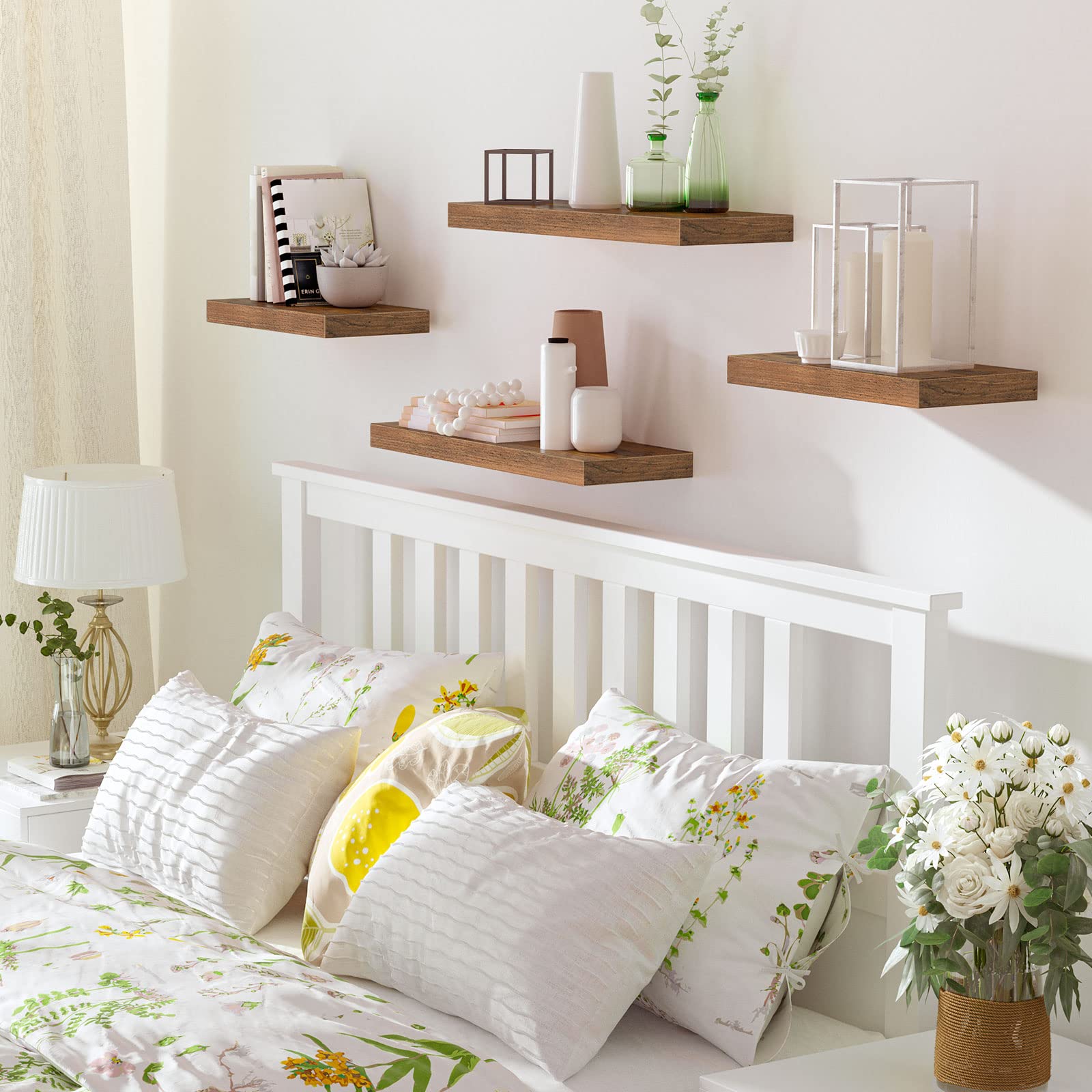 HOOBRO Floating Shelves, Wall Shelves Set of 2, Wall Mounted Shelves, 60cm, Wall Display Racks, Decorative Hanging Shelf, Wooden Shelves, for