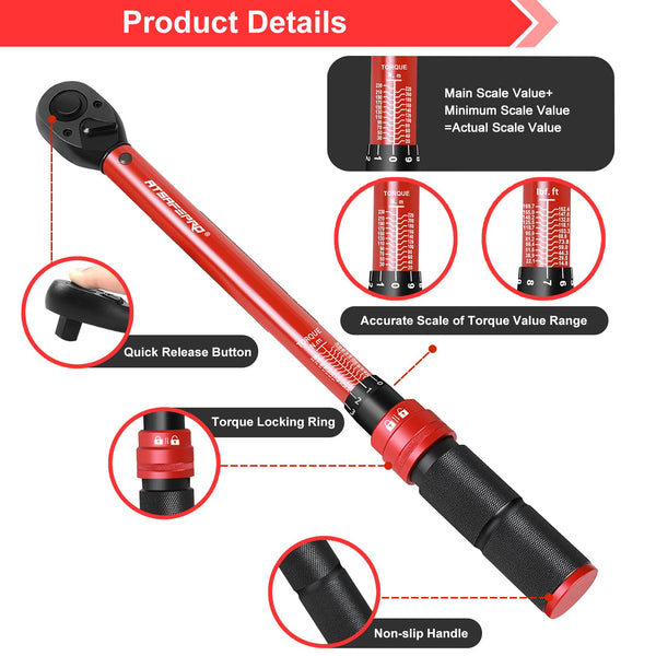 ATsafepro Torque Wrench 3/4 Inch, 100-600 Nm Torque Wrenchs, ±3% Error Accuracy with 48 Teeth Dual-Direction Adjustable for Repair of Car, Truck, Tractor