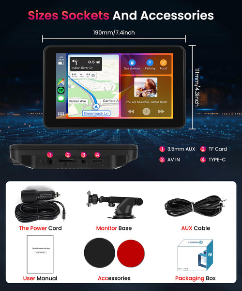 Wireless Carplay Android Auto Screen Portable Car Stereo, Hodozzy 7 Inch HD IPS Touch Screen Car Radio with OTA SuperLink/Mirror Link/Bluetooth/Voice Control/AUX/FM Transmitter+HD Backup Camera