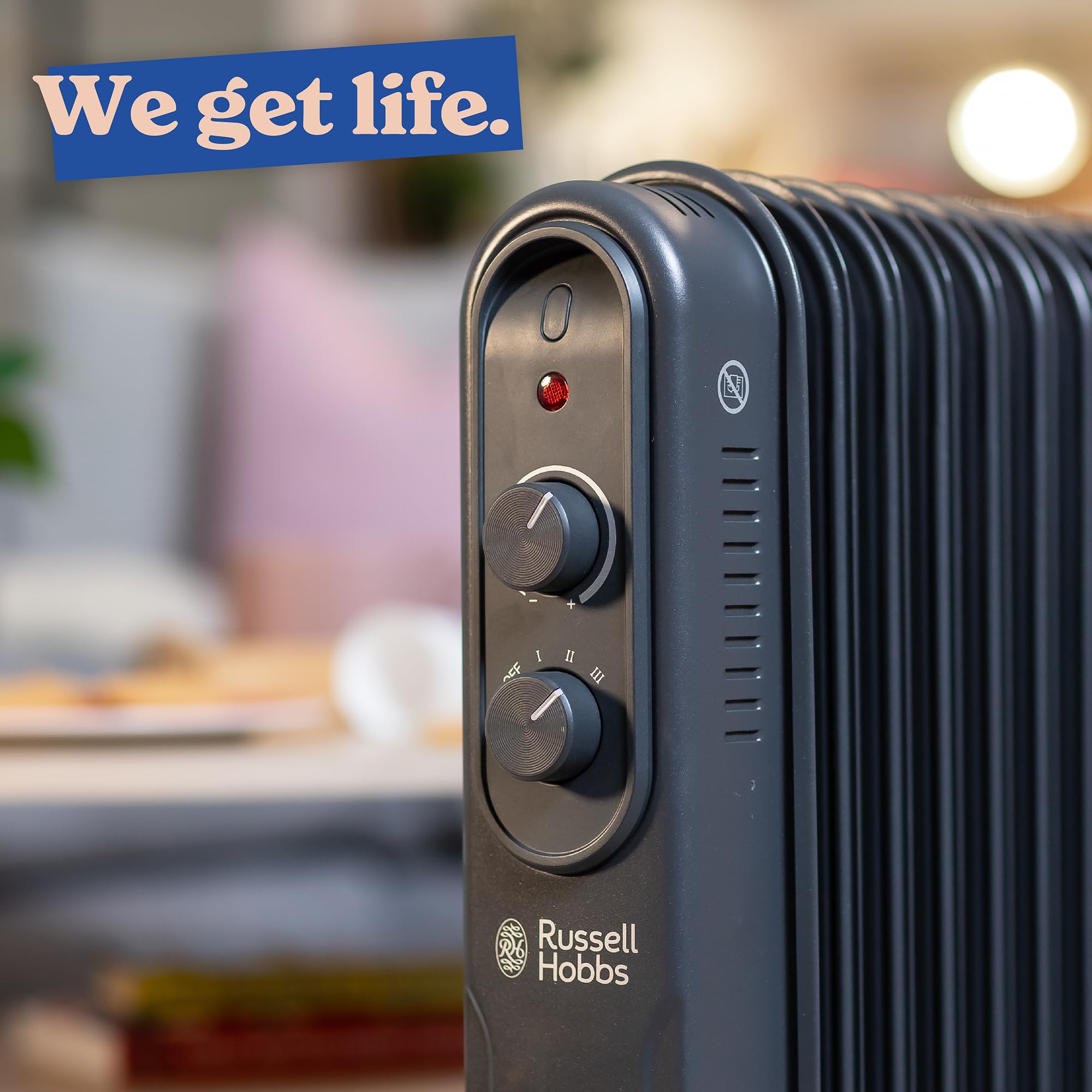 Russell Hobbs 1500W/1.5KW Oil Filled Radiator, 7 Fin Portable Electric Heater - Anthracite, Adjustable Thermostat, 3 Heat Settings, Overheat Protection, 15m sq Room Size, 2 Year Guarantee RHOFR7004A