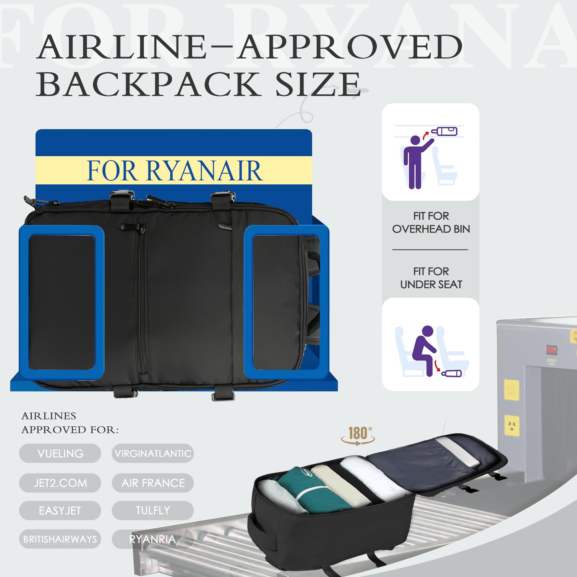 for Ryanair Cabin Bags 40x20x25 Underseat Cabin Bag Carry Ons Hand Luggage Bag Travel Backpack Cabin Size for Ryanair Backpack with Charging Hole