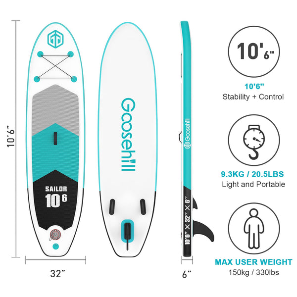Goosehill Inflatable Stand Up Paddle Board, Premium SUP Package, 10' Long 32" Wide 6" Thick, Patterns Open for Customization