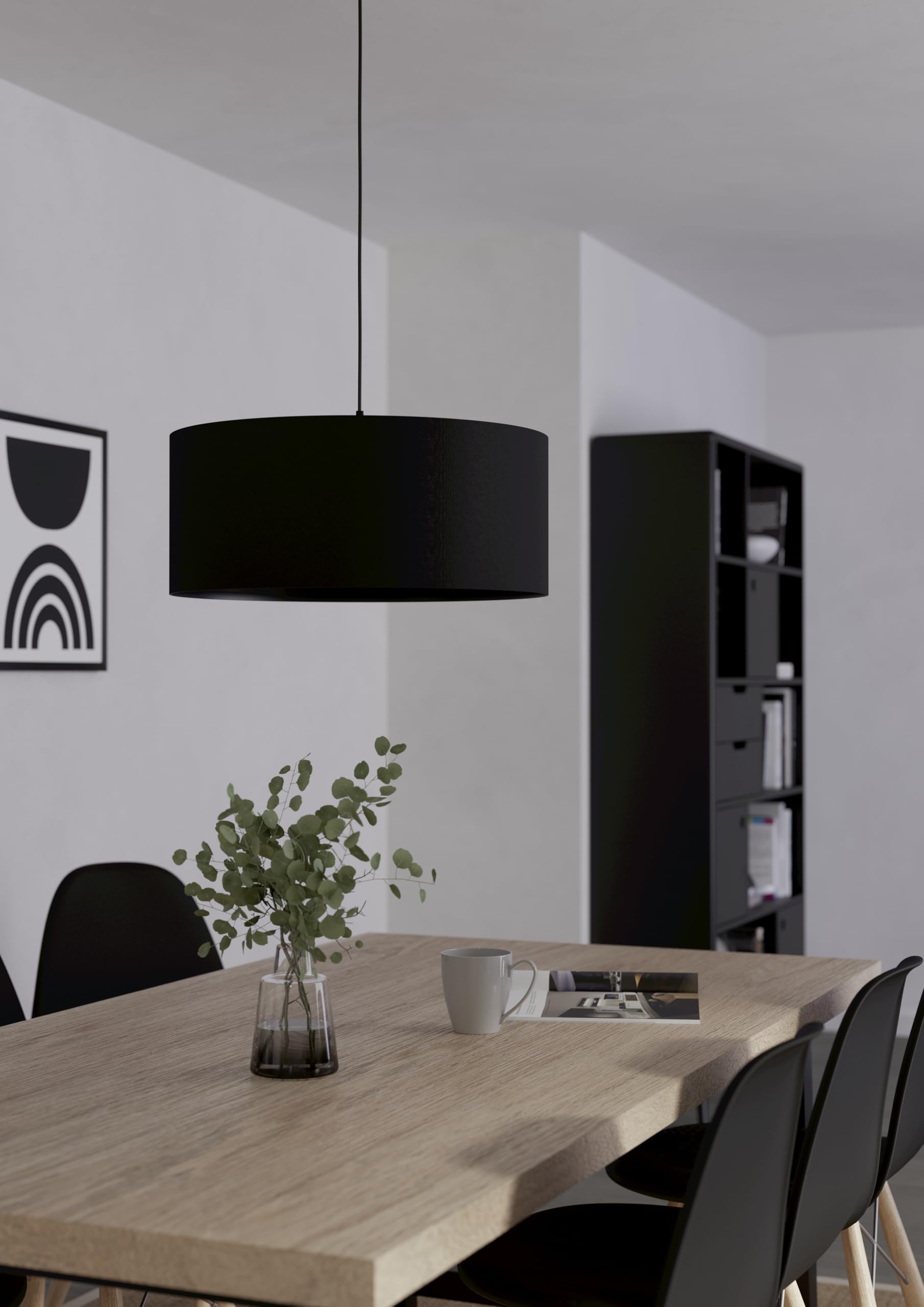 Eglo Maserlo 1 Vintage Pendant Lamp, Black Steel and Fabric Ceiling Light, Dining and Living Room Lighting, E27 Socket,  20.9 inches