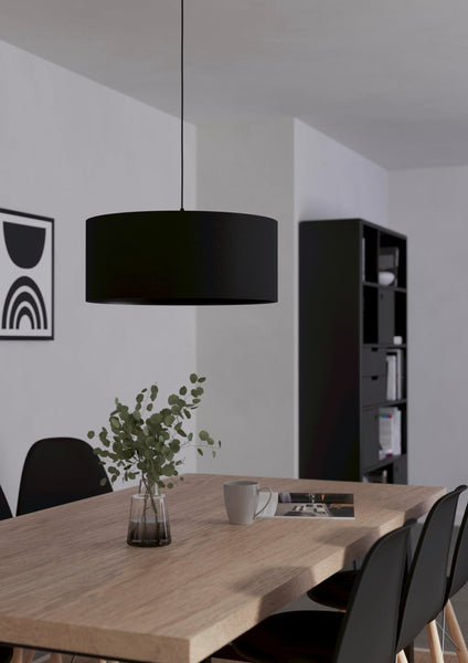 Eglo Maserlo 1 Vintage Pendant Lamp, Black Steel and Fabric Ceiling Light, Dining and Living Room Lighting, E27 Socket,  20.9 inches