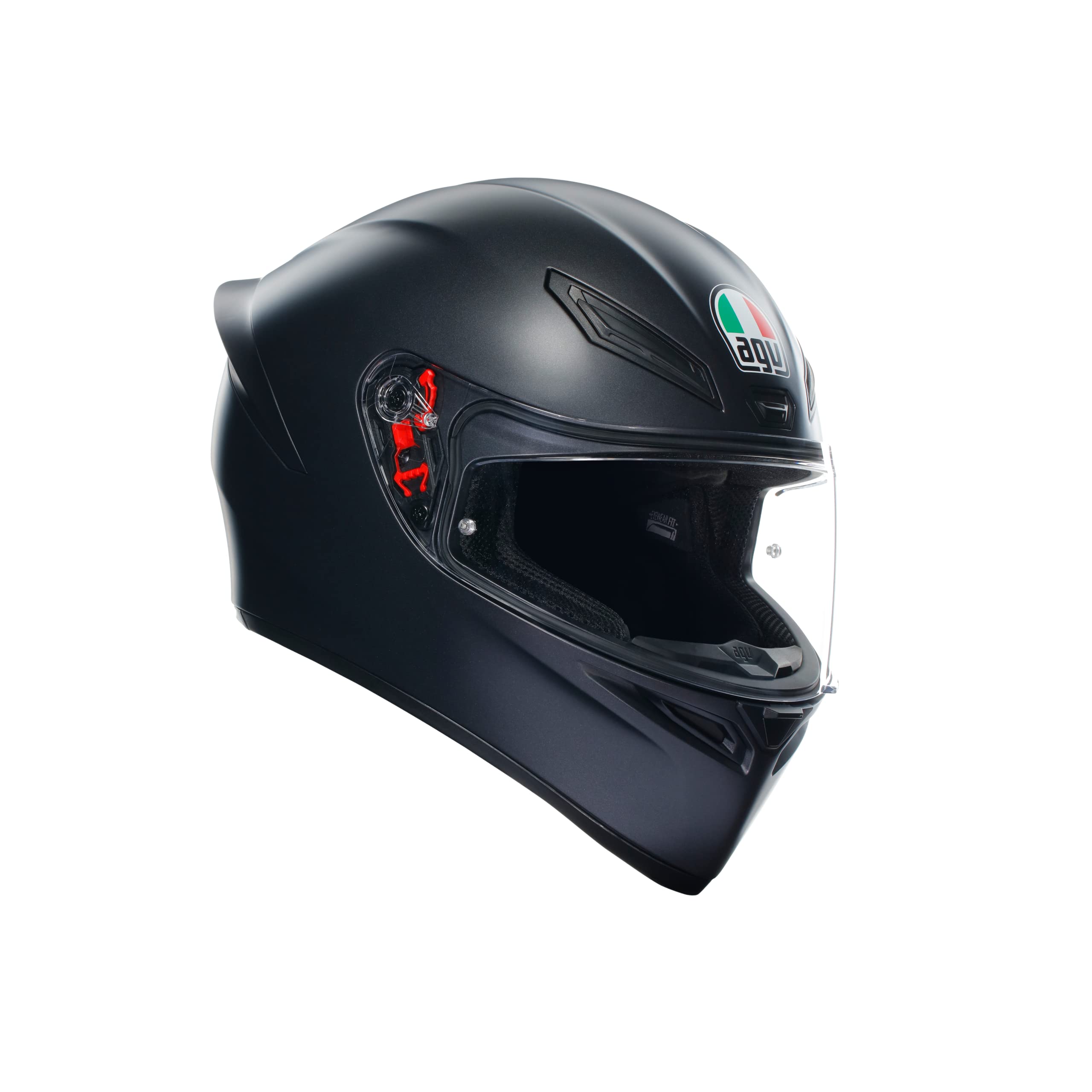 AGV - Helmet K1 S E2206, Full-face Motorbike Helmet, ECE, for Men, Racing Style with Spoiler, Air Intakes and Scratch Resistant Visor, 190° Field of View, with Intercom Ready, Black