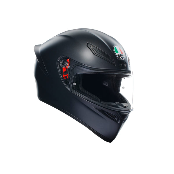 AGV - Helmet K1 S E2206, Full-face Motorbike Helmet, ECE, for Men, Racing Style with Spoiler, Air Intakes and Scratch Resistant Visor, 190° Field of View, with Intercom Ready, Black