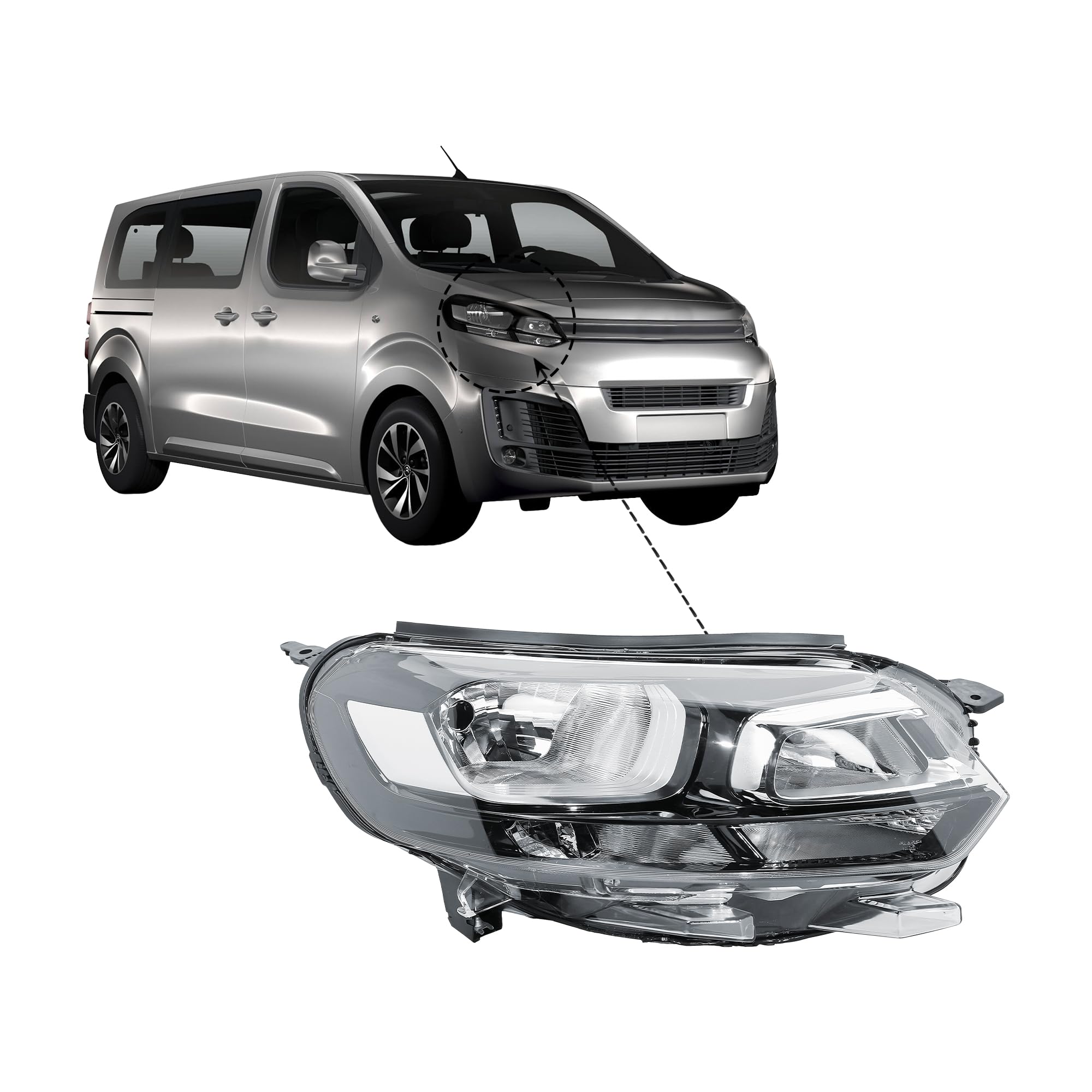 Replacement Passenger Left Side N/S Headlight Head Lamp Electric Adjustment for Vauxhall Vivaro Citroen Dispatch 2016-2023 Fiat Scudo 2023-2024