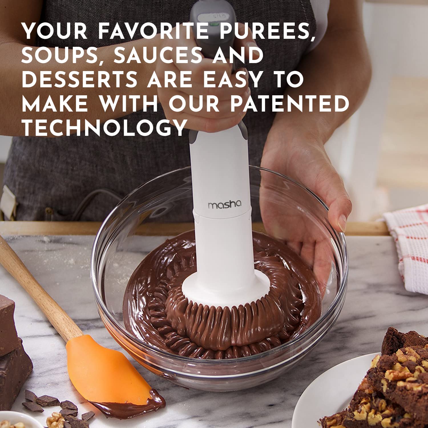 Masha Official Electric Potato Masher Hand Blender 3-in-1 Multi Tool Blends Purees Whisks | Immersion Mixer | Vegetables & Potatoes | Soup Makers