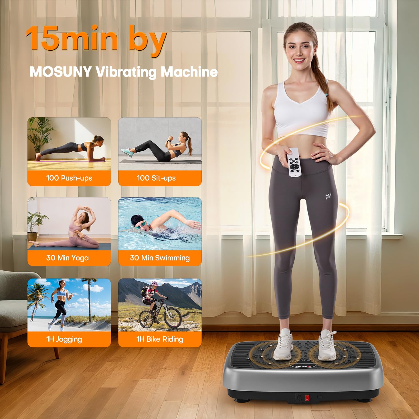 Vibration Plate, MOSUNY Vibration Plate Exercise Machine For Lymphatic Drainage, 2025 Upgraded Double Motors Vibration Plate for Weight Loss, 450 LBS Capacity Vibration Plate For Whole Body Workout