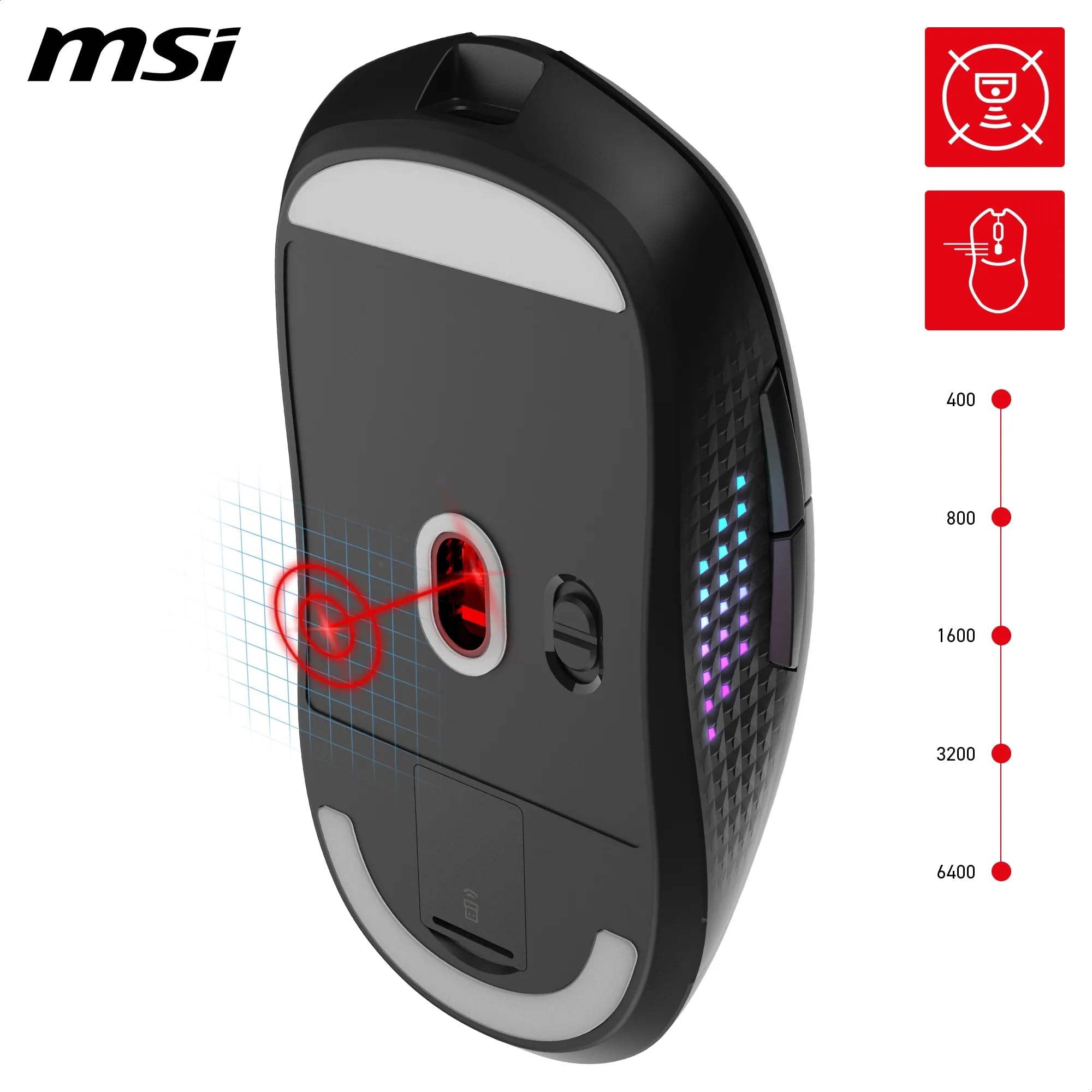 MSI CLUTCH GM51 LIGHTWEIGHT Gaming Mouse - 26000 DPI Optical Sensor, Elite 0.125ms Latency, 60M+ Click OMRON Switches, 6-Buttons, FriXionFree Cable, RGB Diamond LightGrips, 75g - Wired