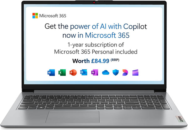 Lenovo IdeaPad 1 | 15 inch Full HD Laptop | AMD Ryzen 3 7320U | 8GB RAM | 128GB SSD | Windows 11 Home in S Mode| Cloud Grey