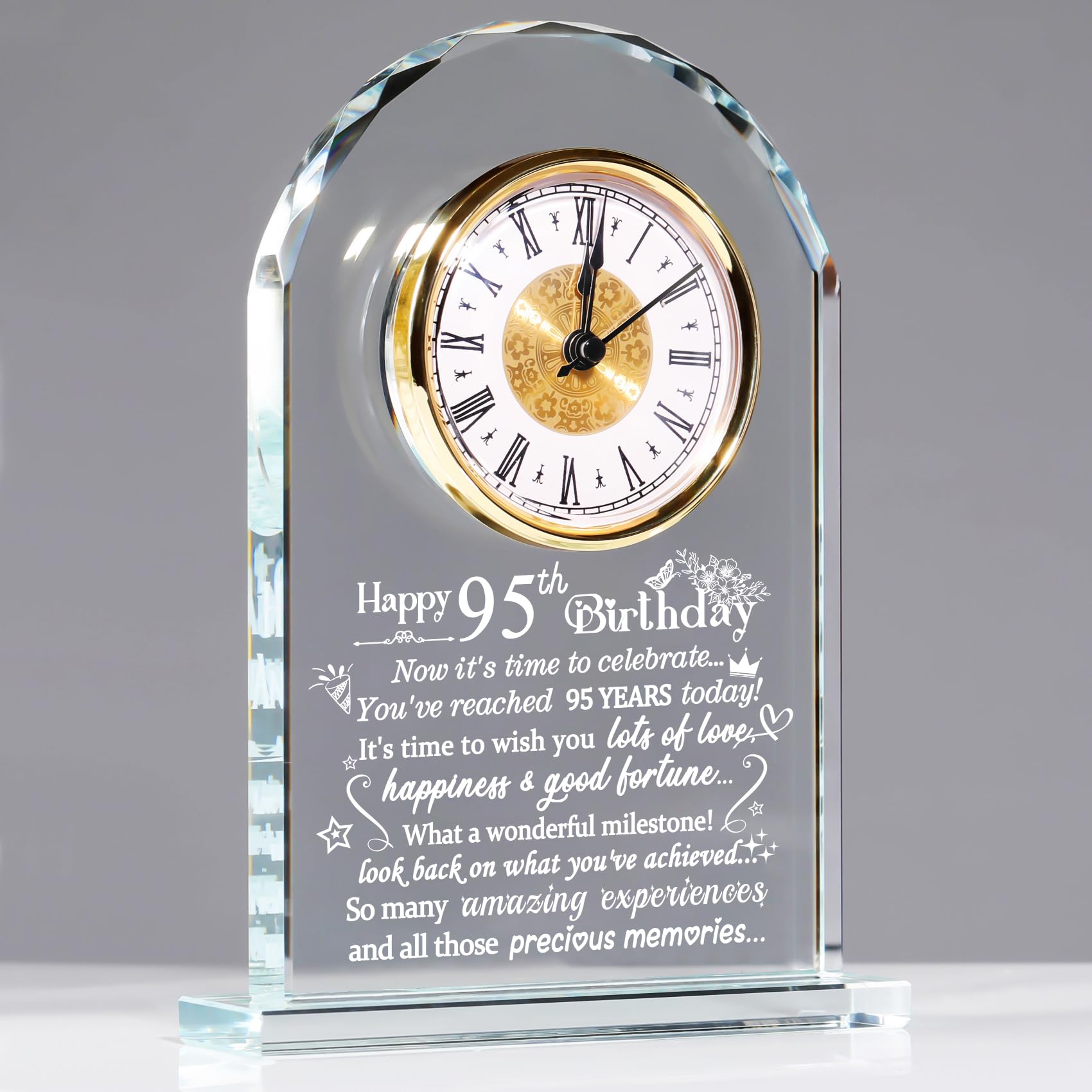 Happy 95th Birthday Quartz Clock Gifts for Women Men, Glass Keepsake 95th Birthday Gifts for Parents Friends, Birthday Presents for Grandma Turning 95