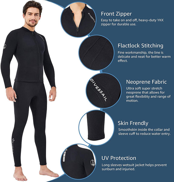 EUPTE 2mm Wetsuits Women/Men Long Sleeve Jacket UPF50+ UV Protection Diving Skin Suit Top for Scuba Diving Snorkeling Surfing Swimming (men, M)