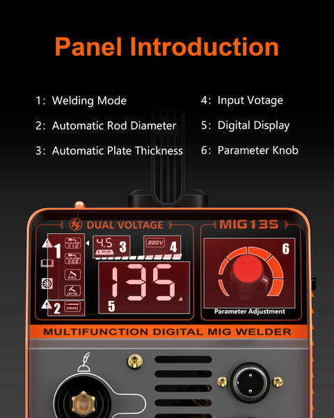FEIFANKE Gasless MIG Welder 240V 145A Welding Machine MIG MAG 4 in 1 Gasless MIG/MIG/MMA/Lift TIG Welder Machine Inverter Synergy IGBT Suitable for 1.0-4.8mm Carbon Steel and Iron