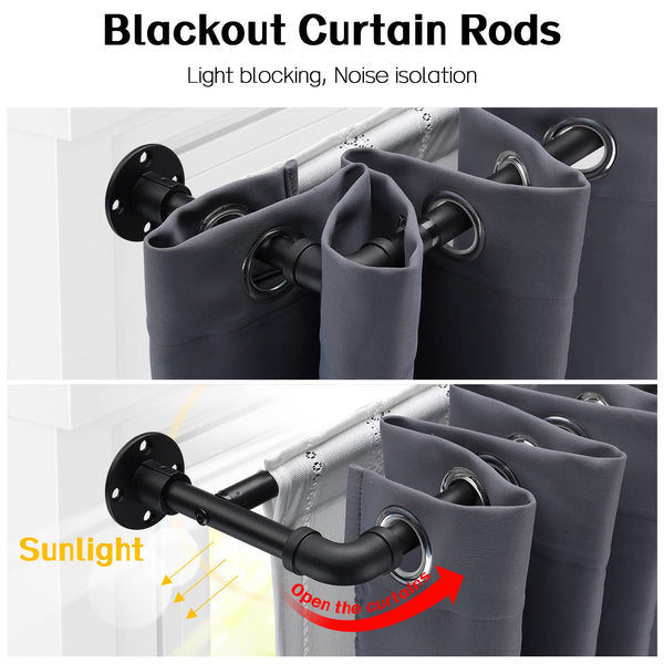 Harrms Industrial Double Curtain Pole, Curtain Poles for Eyelet Curtains, Matt Black, 74-273cm, Extendable Metal Curtain Rod Blackout Room Darkening