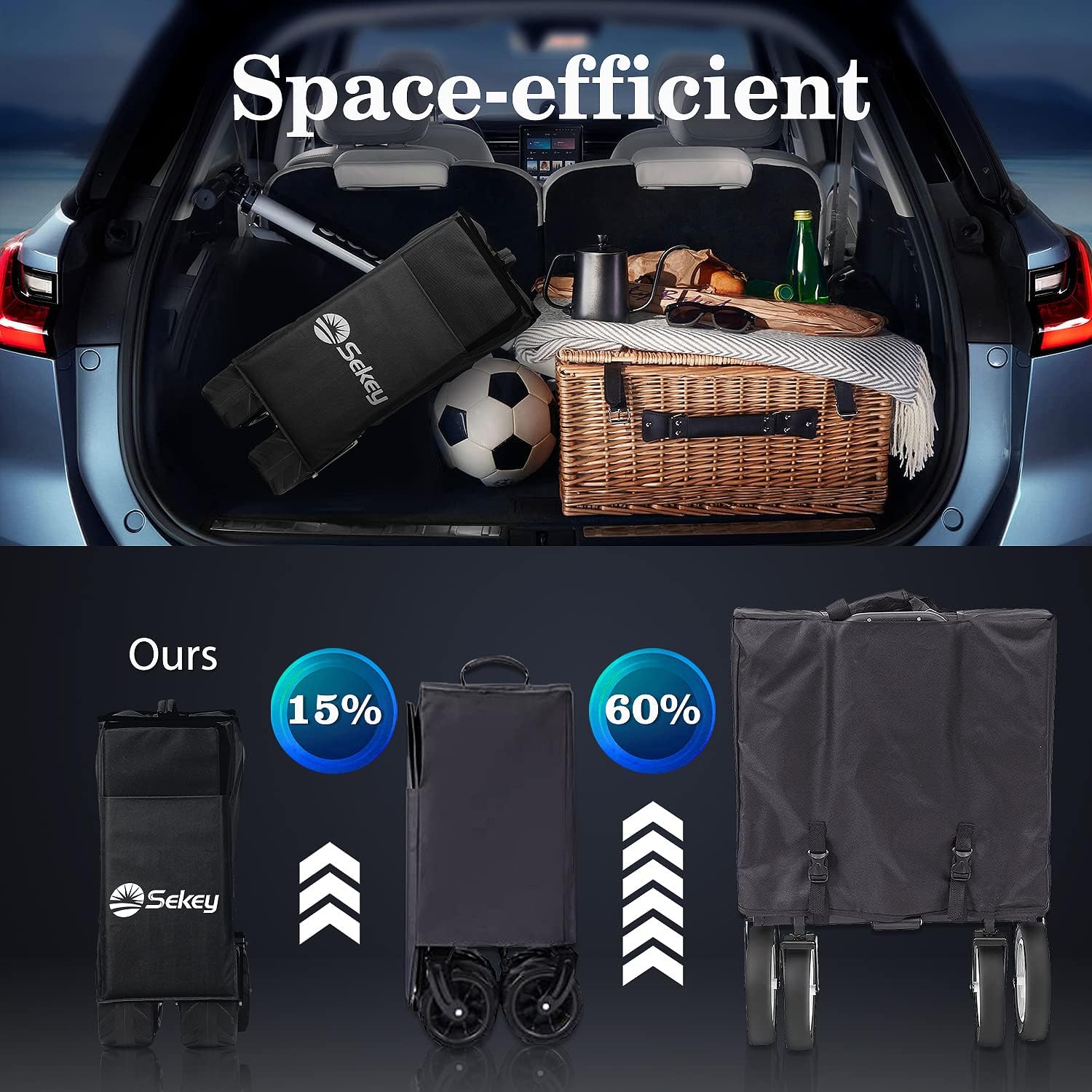 Sekey 200L Folding Festival Trolley with All-Terrain Extra Wide Wheels and Brake, Heavy-Duty Cart Loadable up to 150KG, Patented Four-Directional Foldable Design, Wagon for Beach Camping Outdoor, Grey