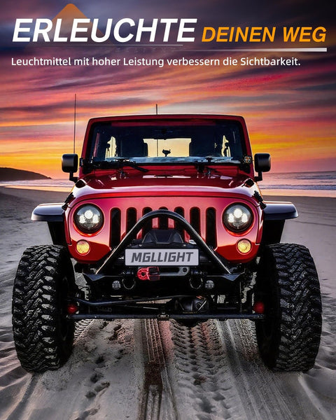 CO LIGHT 7 Inch LED Headlight Round Half Halo Angel Eyes DRL Amber Turn Signal Lights DOT and E-Mark Approved, H6024 LED Headlights with H4 H13 Adapter Compatible for Wrangler JK TJ LJ CJ, 2PCS