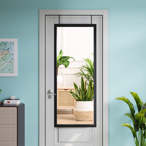 Dripex Over Door Mirror Full Length, 110 x 45cm Wall Mounted Mirror Door Hung Mirror for Bathroom/Bedroom/Wardrobe - Toughened Glass, Black