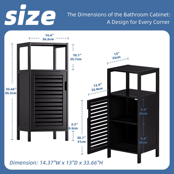 HITNET Bamboo Floor Cabinet, Small Bathroom Cabinet Floor Standing, 4 Tier Narrow Side Storage Cabinet, Space Saving Kitchen Cupboard with Single