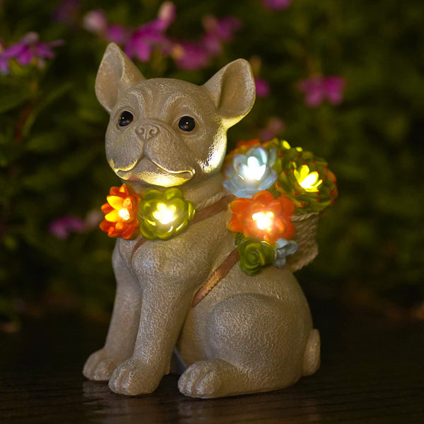 Goodeco Solar Garden Dog Statue with Succulent, 7 LED Lights - Outdoor Decor, Waterproof Resin Figurine, 19.5cm