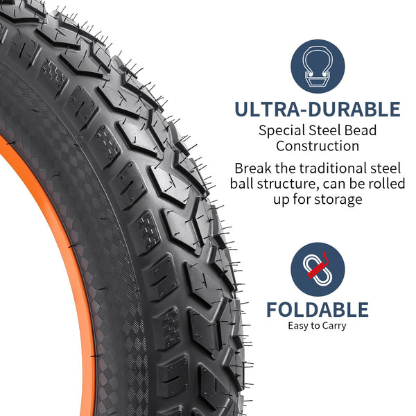YunSCM 1-Pcs 20'' Fat E-Bike Tyre 20x4.0 ETRTO 102-406 with 20 inch Heavy Duty Inner Tube 20x3.5/4.0 AV32mm Schrader Valve Compatible 98/100-406 Road