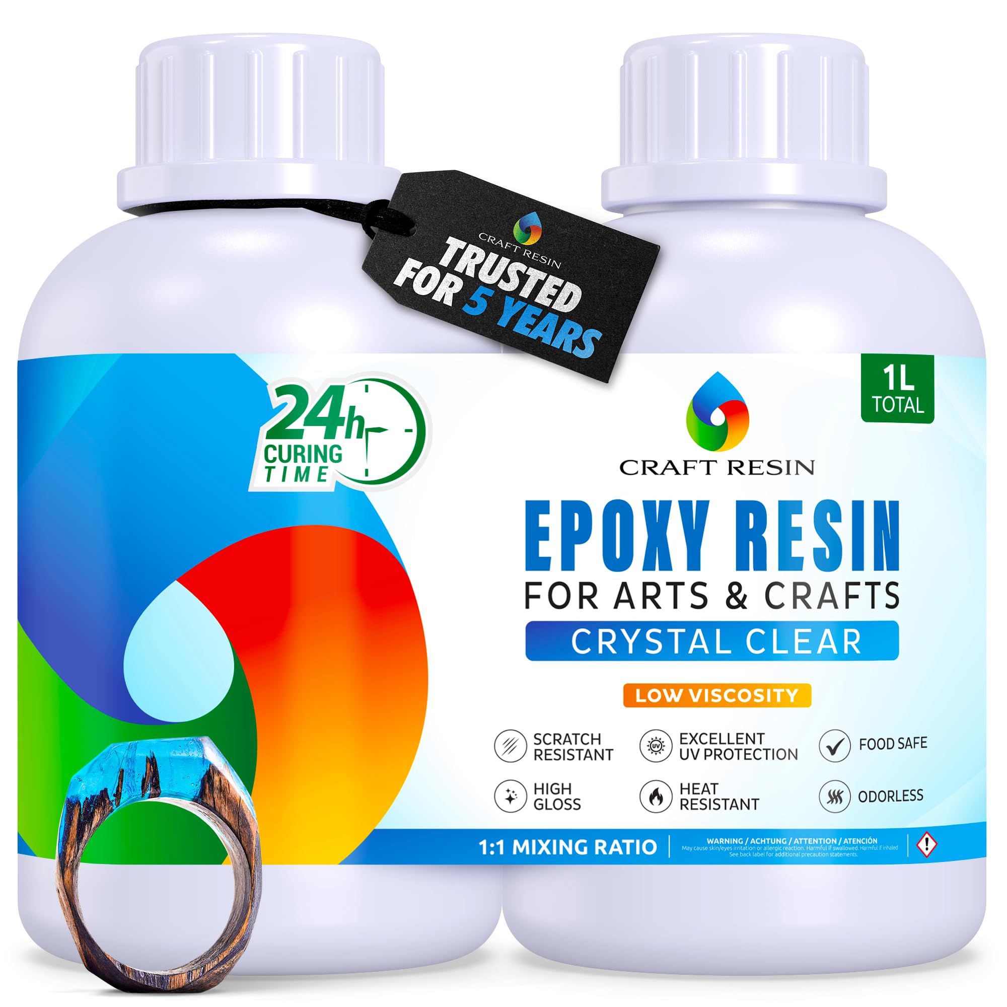 CRAFT RESIN 4L Crystal Clear Epoxy Resin Kit - Food Safe & UV Resistant for DIY Art, Wood, Jewellery Making, Coasters, Mould Casting Resin Epoxy - Low Viscosity, Self Leveling for Beginners & Pros