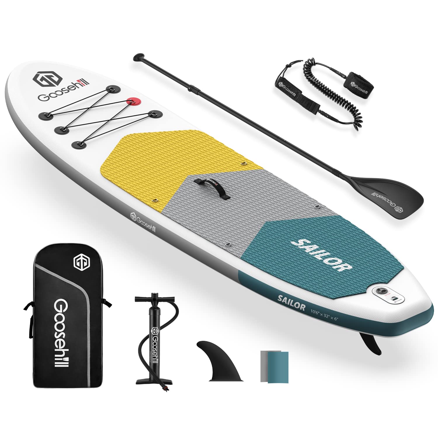 Goosehill Inflatable Stand Up Paddle Board, Premium SUP Package, 10' Long 32" Wide 6" Thick, Patterns Open for Customization