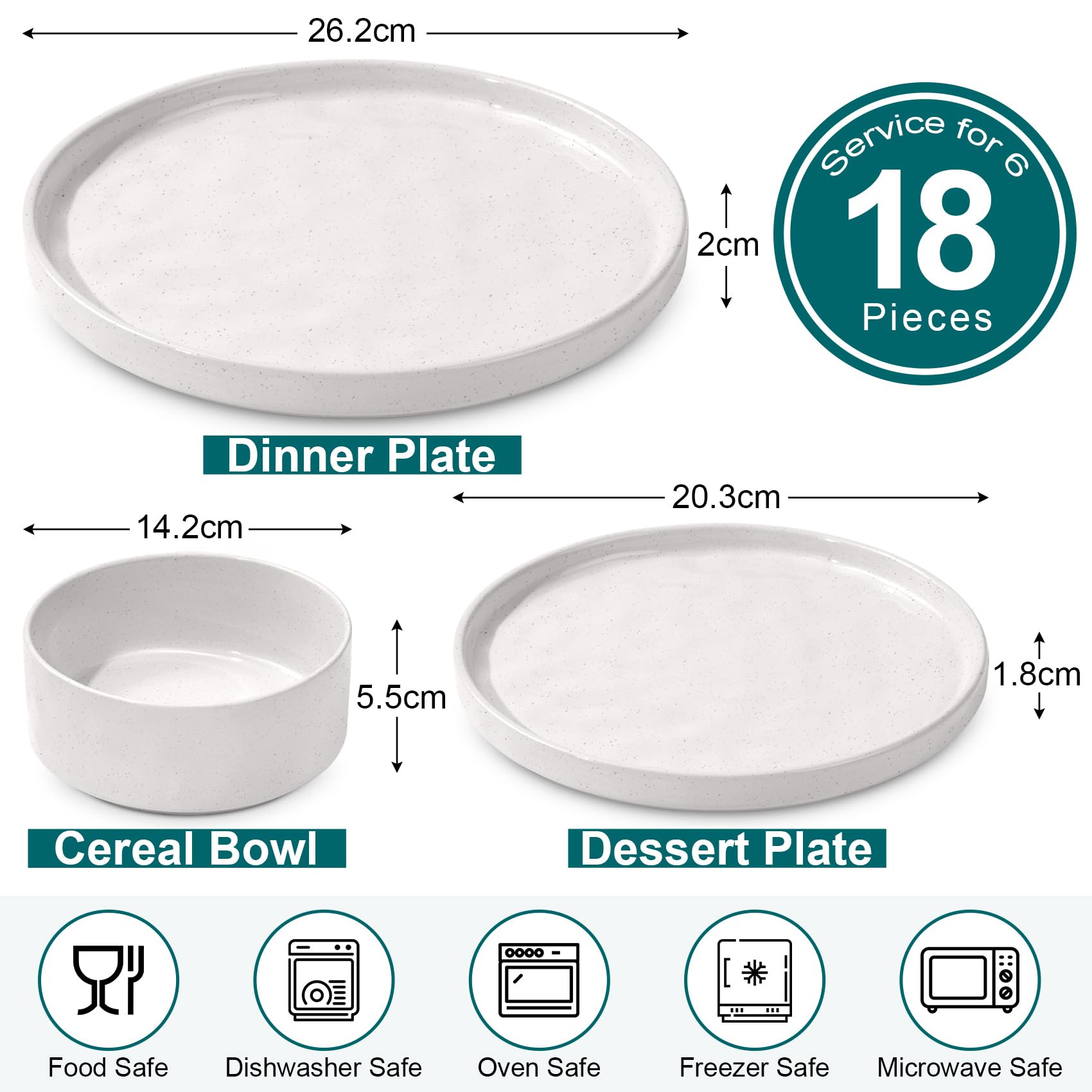 Homikit Dinner Sets for 6 People, 18-Piece Reactive Glaze Plates and Bowls Set, Elegant Dinnerware Stoneware for Kitchen, Healthy & Scratch Resistant,