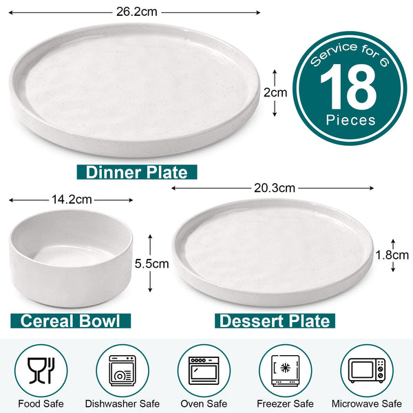 Homikit Dinner Sets for 6 People, 18-Piece Reactive Glaze Plates and Bowls Set, Elegant Dinnerware Stoneware for Kitchen, Healthy & Scratch Resistant,