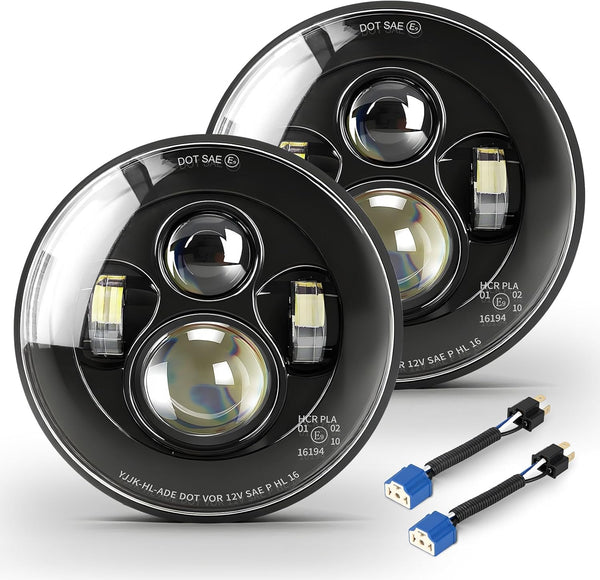 CO LIGHT 7 Inch LED Headlight Round Half Halo Angel Eyes DRL Amber Turn Signal Lights DOT and E-Mark Approved, H6024 LED Headlights with H4 H13 Adapter Compatible for Wrangler JK TJ LJ CJ, 2PCS