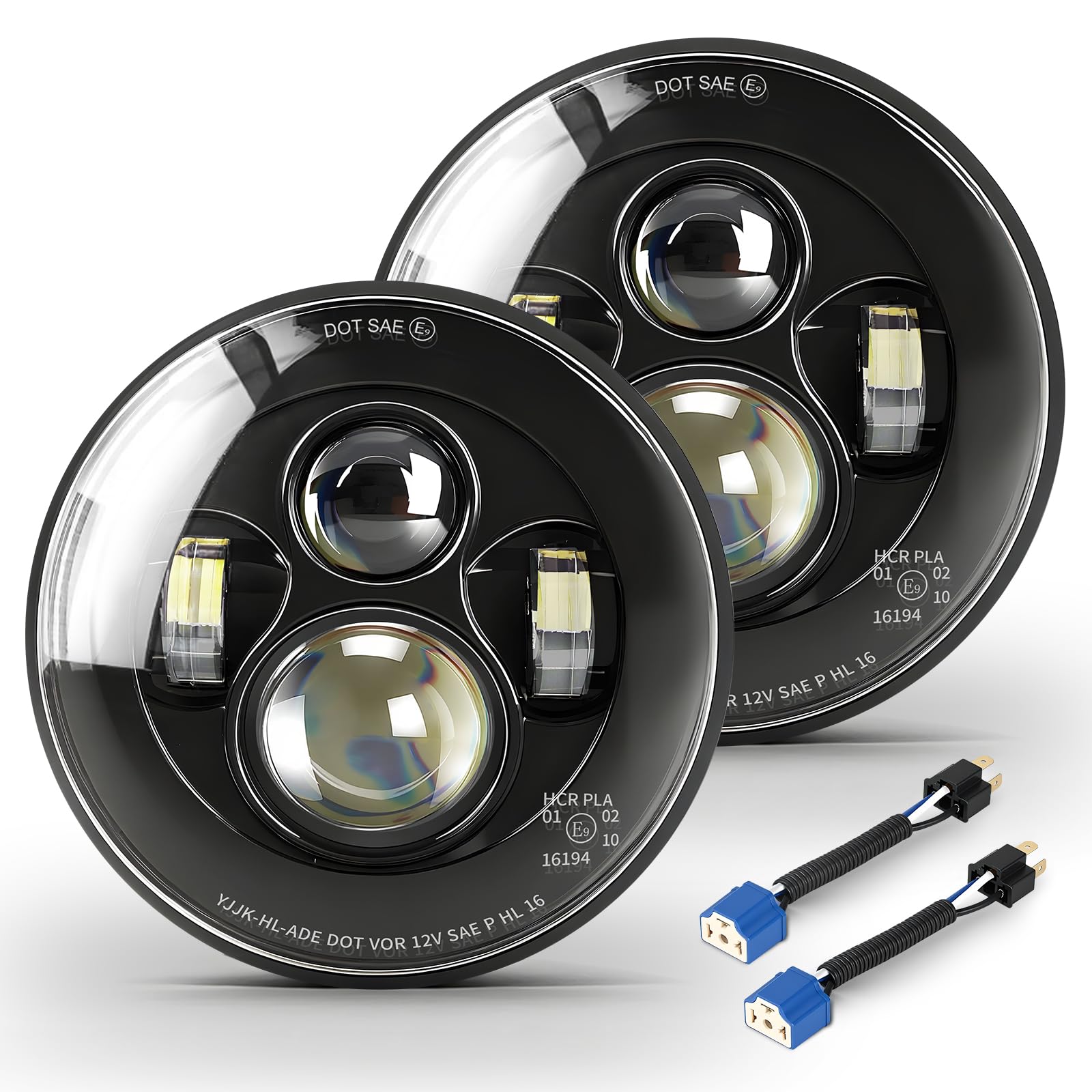 CO LIGHT 7 Inch LED Headlight Round Half Halo Angel Eyes DRL Amber Turn Signal Lights DOT and E-Mark Approved, H6024 LED Headlights with H4 H13 Adapter Compatible for Wrangler JK TJ LJ CJ, 2PCS