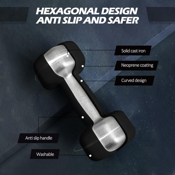 ACTIVE FOREVER Dumbbells 2?10kg, Set of 2, Hex Dumbbells Pair, Neoprene Waterproof Non-slip Dumbells Set (Black)