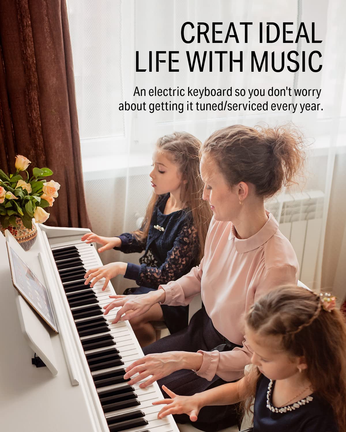 Donner Digital Piano 88 Key Weighted DDP-100 88-Key Weighted Action Digital Piano, Beginner keyboard piano Bundle with Furniture Stand, Power Adapter, White