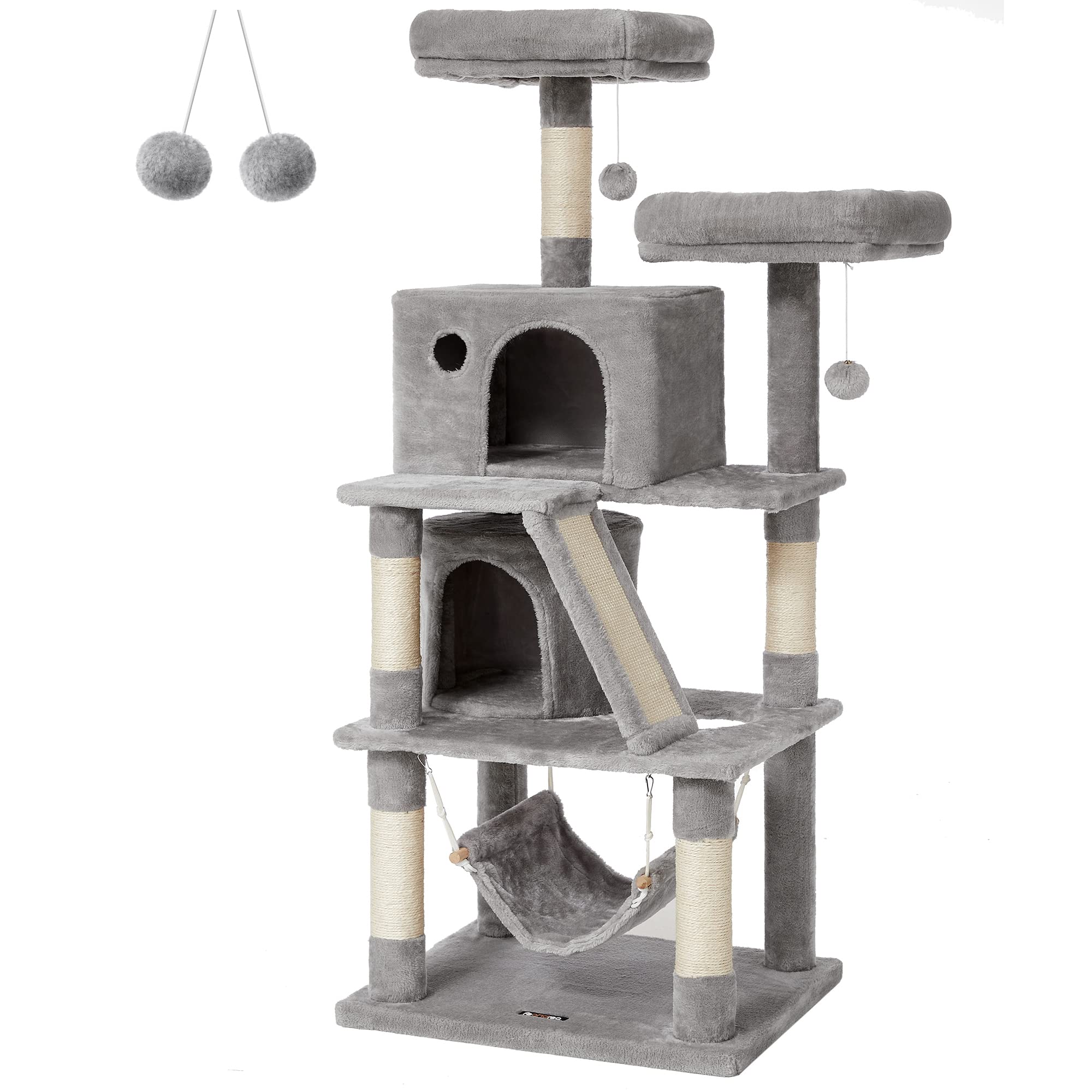 FEANDREA Cat Tree, Cat Condo with 2 Cat Caves, 155 cm, Light Grey PCT163W01