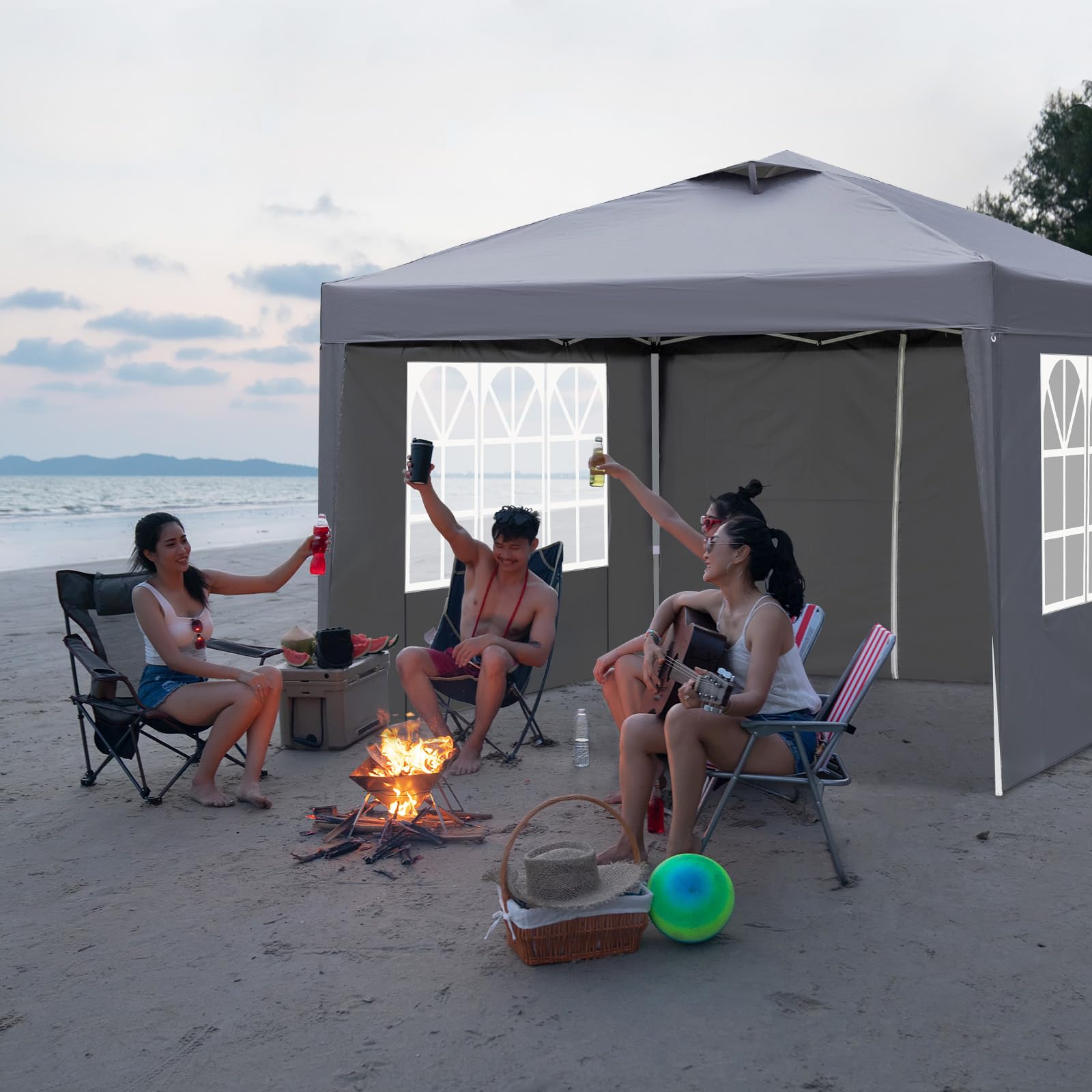 Outopee 3m x 3m Ez Pop Up Canopy Tent with 4 SideWalls, Outdoor Gazebo Portable Instant Canopy for Commercial Events, Party, Backyard BBQ, Camping, Blue