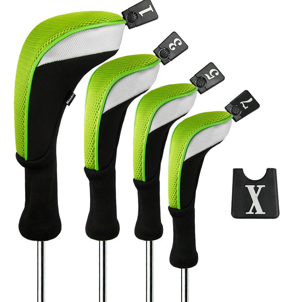 Andux 4pcs/Set Golf Wood Club Head Covers 460cc Driver with Long Neck Green