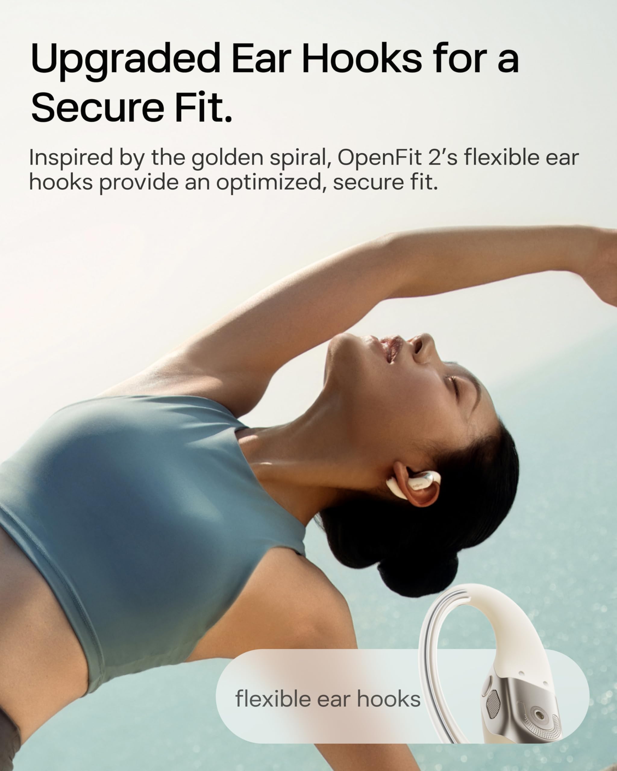 SHOKZ OpenFit 2 Open-Ear Headphones, True Wireless Bluetooth Earphones with Microphone, Earhook Earbuds with 48 Hours of Playtime, USB-C Fast Charging, IP55 Water-Resistant, with Carrying bag, Black