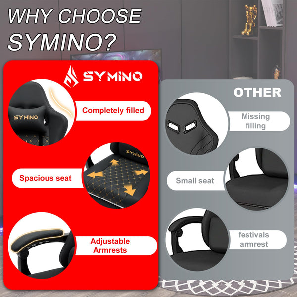 Symino Gaming Chair with Footrest, Computer Ergonomic Video Game Chair, Adjustable Swivel Task Chair with Lumbar Support, PC Chair, Office Chair PU Leather, Grey&White