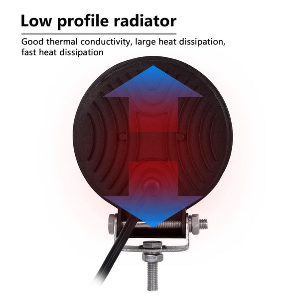 RIGIDON 2 Pcs Round Led Work Light, 4 inch 42W Flood Beam, 12V 24V Driving Lights Lamp for Car Off Road Boat Truck 4x4 SUV ATV Tractors Excavator, 6000K White, Fog Lamp